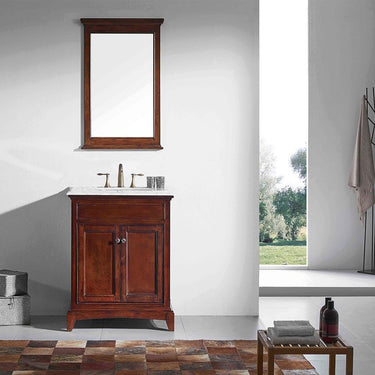 Eviva Elite Princeton 30″ Solid Wood Bathroom Vanity Set with Double OG White Carrera Marble Top Vanity Eviva Teak